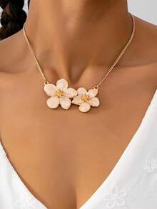 1 pieza Collar de flor de metal con efecto de goteo versátil y de moda, adecuado para la playa, citas, y uso en verano - color claro - Ver 1