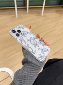 1pc Thick Transparent Anti-Drop UV Painted TPU Phone Case With Minimalist Cute Sea Turtle & Ocean Elements Design, Compatible With IPhone/ Galaxy/Pixel - Multicolor - View 3