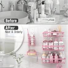 Space-Saving Bathroom Storage Rack - Easy To Install, No Drilling Required - Durable Hanging Organiser For Shampoo And Cosmetics - Bathroom Storage Rack And Shelves - Pink - View 5