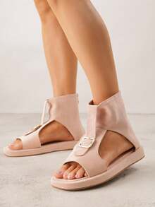 Sandalias planas casuales y de moda con diseño de hebilla para mujer - Rosa - Ver 1