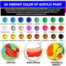 Juego de Pintura Acrilica, Pintura 24 Colores*12ml con 10 Pinceles y 1 Paleta, Kit de Pintura Acrílica Profesionales, Set de Sum - 24 - Ver 3
