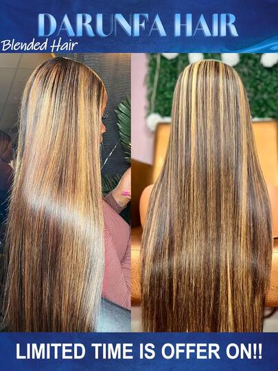 34 Inch 200 Density Chocolate Brown Lace Front Wig Blended Human Hair Straight 13x4 HD Lace Front Wigs Pre Plucked Colored Brown Wig Human Hair Wigs For Women