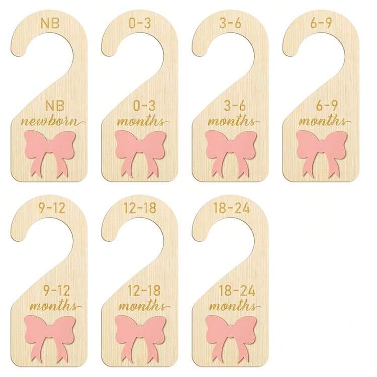 7pcs Baby Clothes Divider Organizer, Wooden Newborn Clothes Sorting Cards With Bow Decor - Natural Wood Color - View 8
