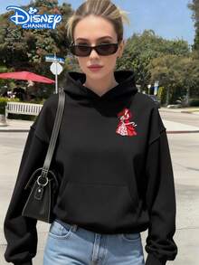 Disney Women's Hooded Sweatshirt Features A Double-Sided Print Of Disney's Princess Ariel With The Number "67" In Cartoon Lettering. This Fall/Winter Hooded Sweatshirt Offers Soft, Comfortable, And Warm Fabric. A Versatile Piece For Autumn And Winter Outfits, Perfect For Everyday Casual Wear, Travel, Or Shopping. Also Makes An Ideal Gift. - 黑色 - 查看 2