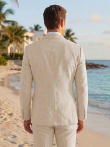 2pcs Men's 2 Piece Beige Linen Suits For Men Slim Fit Casual Beach Wedding Summer Grooms Groomsmen Linen Blazer Pants Suit - 米色 - 查看 2