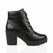 Women's Mid-Calf Combat Boots With Tractor Sole And Heel - Blogger Style - màu đen - Xem 2