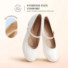 Women's Mary Jane Chunky Low Heels Comfortable Slip On Dress Shoes Closed Round Toe Casual Versatile Work Pumps Flats Shoes - 白色 - 查看 7