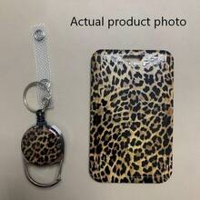 1pc (Badge Clip + Card Holder) Leopard Print ID Badge Holder Set, Retractable Teacher Badge Reel, Nurse Badge Clip With Rotating Clip, Detachable Lanyard, Suitable For Healthcare, Social Workers, Youth, Office Wear - Multicolor - View 2