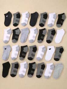 30双装男女童撞色中筒袜 - 时尚休闲运动袜，适合男孩女孩 - 黑色、白色、灰色儿童袜 - 适合上学、运动和日常玩耍 - 彩色 - 查看 6
