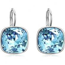 ¡RecomendadoAOBOCO - Aretes de plata esterlina adornados con cristales de Austria, aretes de vidrio cuadrados con corte de cojín, hipoalergénicos, joyería de aniversario de cumpleaños, regalos para mujeres¡Top de Temporada - Negro - - Ver 12