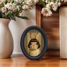 1 pièce Décoration murale d'art avec chat à longs cheveux amusant, peinture murale de chat fantaisiste encadrée avec une perruque originale, mini art suspendu en bois, décoration unique pour la maison, la cuisine et le bureau, cadeau amusant, cadeau de fête - Lapin à poils longs - Voir 6