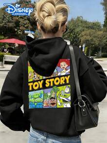 Disney Women's Hooded Sweatshirt Features A Double-Sided Toy Story Alphabet Cartoon Print Design Autumn/Winter Hooded Sweatshirt Soft, Comfortable, And Warm Fabric Essential Autumn/Winter Wardrobe Piece Perfect For Everyday Casual Wear, Travel, Or Shopping Also Makes An Ideal Gift - 黑色 - 查看 3