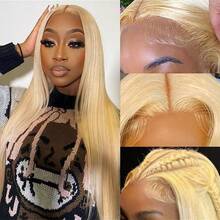 200%高密度直发假发 - 13x4 13x6 5x5HD蕾丝前置真人发混纺,预先拔毛,带婴儿发和自然发际线,无需胶水,佩戴舒适顺滑,女士适用 - 613 - 查看 8