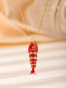 1pc Vivid Koi Fish Enamel Necklace, Multi-Color Unique Design Delicate Choker, Auspicious New Year Essential - Gold - View 9