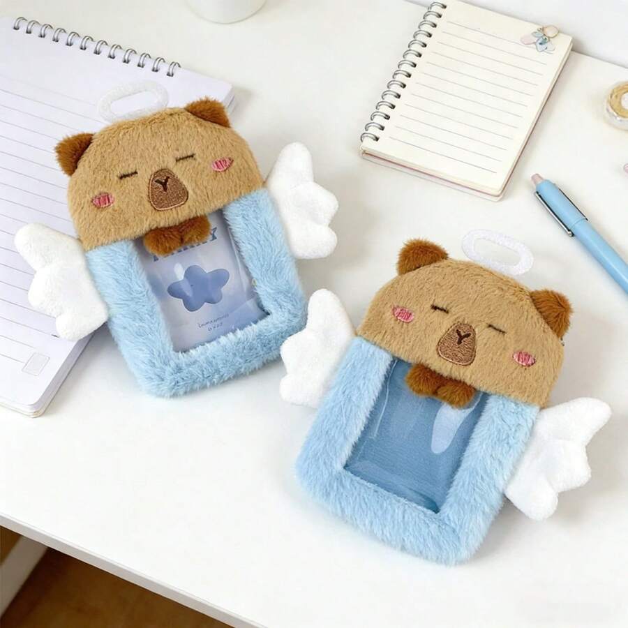 Angel Capybara Furry Card Holder Pendant, Transparent Storage Card Holder, Suitable For Meal Card/Bus Card/Idol Photo Card/Poloid, Portable Pendant Around Student Commuter Idol - Chủ thẻ Angel Capybara - Xem 1
