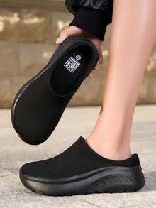 Unisex Lightweight Casual Slip-On Slippers, Breathable Fabric, Wide Toe Box, Suitable For Gym, Office, Spring & Summer Walking - Black - View 4