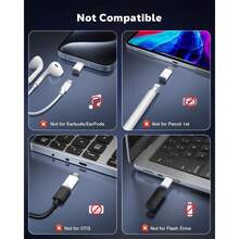 Adaptador Lightning a USB C, paquete de 4 unidades, no para auriculares/micrófono/unidad flash/Apple Pencil, adaptador USB-C a L - como en la foto - Ver 9