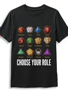 Camiseta - elija sus gráficos de dados de personajes (sacerdotes, brujas, ladrones, guerreros, paladines, rangers) - camiseta de juego RPG de escritorio negro - tela suave y transpirable para fanáticos de D & D - casu - Negro - Ver 1