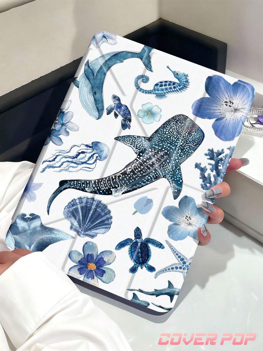 11-Inch Tablet Protective Case With Sea Life Turtle & Shell Pattern, Suitable For 2025 M3/2024 M2 Air, 2022 5th Gen Air, 2025 11th Gen 11-Inch (A16), Galaxy Tab, 2024 12th Gen Kindle Paperwhite, Transparent Back With Fashionable Design, Auto Wake/Sleep Function, Airbag Protection, Suitable For Gifts And Office Use