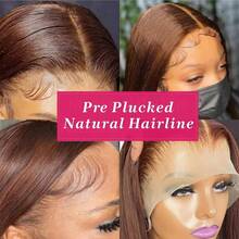 Straight Lace Front Wigs Human Frontal Hair 30 Inch 13x4 Lace Front Wig Virgin Hair 200% Density Hd Transparent Bone Straight Blended Hair Wig Chocolate Brown Pre Plucked Bleached Tiny Knots Real Lace Frontal Wigs For Women - Brown - View 9