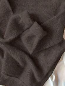 Jersey de cuello redondo casual de color liso, de manga larga - Marrón - Ver 4