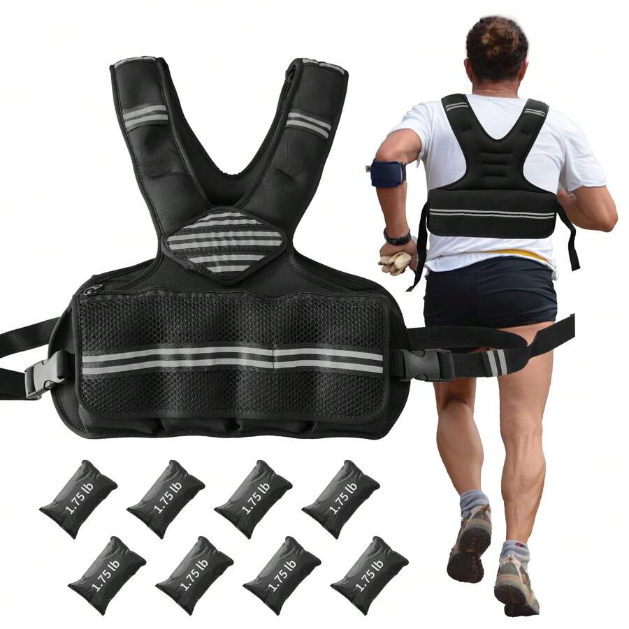 Adjustable Weight Vest For Men & Women – Neoprene Workout Vest For Running, Walking, Gym Training – Reflective Strips & Pockets For Phone/Keys - 1.8-9 Kg - View 1