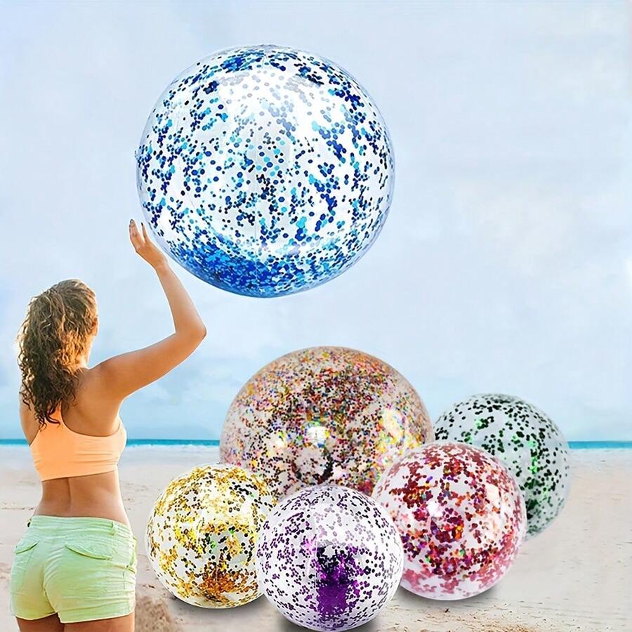 Suministros de natación - Una pelota de playa inflable con adornos de lentejuelas - Fiesta en la piscina, deportes acuáticos, adecuado para actividades al aire libre, fiestas y juegos acuáticos. Idea para regalo.