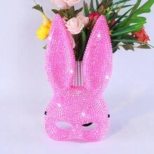 Neue Hasenmasken als Schminkaccessoires für Partys, Halloween und Abschlussbälle - Rosa Kaninchen mit vollen Diamanten 1 - Übersicht 1