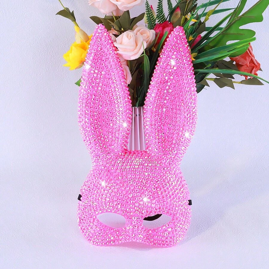 Neue Hasenmasken als Schminkaccessoires für Partys, Halloween und Abschlussbälle - Rosa Kaninchen mit vollen Diamanten 1 - Übersicht 1