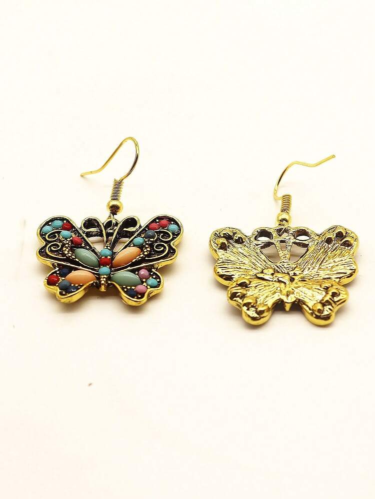 1 Pair Women's Fashion Elegant Delicate Romantic Butterfly Earrings, Retro Bohemian Style, Beach Holiday Jewelry, Party & Daily Wear, Gift For Her (Bead Color Random)