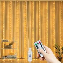 1pc USB Powered Curtain Lights, 600/300/200/100 LED String Lights, 8 Modes, Suitable For Birthday, Wedding, Party, Room, Window, Holiday Decor (Remote Control Batteries Not Included) - USB Plug - View 16