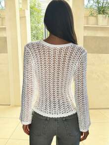 Women's Delicate 3D Floral Hollow Out Knit Cover Up, Sexy Cropped Versatile Sheer Cover Up - White - View 5