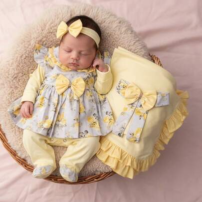 Saída de Maternidade Roupa Bebê Menina Belinha 05 Peças Amarela