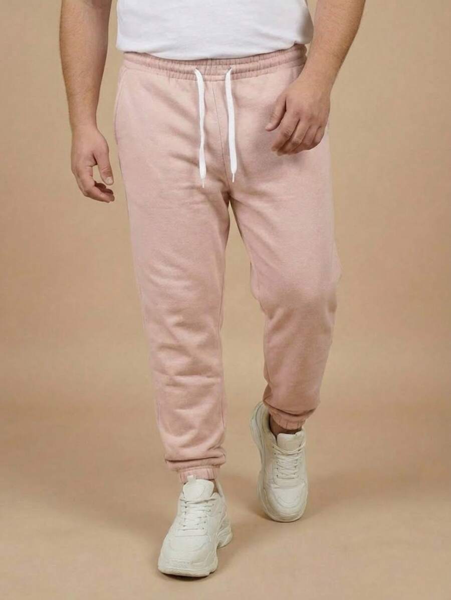 Men's Plus Size Jogger Sweatpants In Flannel Fabric With Pocket | Warm, Plus Size Men's Pants - Rusty Rose - View 1