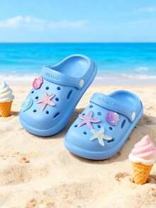 HAHABOBO Giày đi biển, sân vườn, dã ngoại, họa tiết sao biển và vỏ sò thời trang mới cho bé gái, đế mềm mại, thoải mái, nhẹ, thích hợp cho mùa xuân/hè/thu, phù hợp đi biển, du lịch, trong nhà, ngoài trời, làm quà tặng. - Màu xanh lam - Xem 3