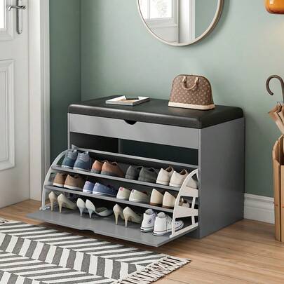 Zapatero de nivel básico, zapatero de 3 cajones, zapatero de madera de nivel básico, zapatero abatible de tres colores, adecuado para pasillos, apartamentos, escaparates minoristas.