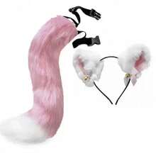 Halloween Animal Ear & Tail Set, Anime Cat Ear Headband, Cat Ear Headband, Fox Tail Accessory, Cosplay Props, Handmade Realistic Cat Ear Headband, Bells Collar - Multicolor - View 10