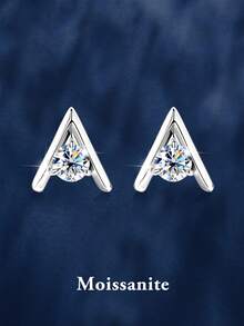 2pcs Fashionable & Exquisite 925 Sterling Silver 0.5Carat X 2 Moissanite Stud Earrings, Suitable For Women's Daily Wear, Party, Holiday, Mother's Day, Wedding Anniversary, Birthday Jewelry Gift - Silver - View 1