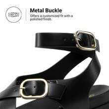 Womens Strappy Sandals Flat Thong Comfortable Footbed PLatform Summer Fashion Vocation Shoes - 黑色 - 查看 5
