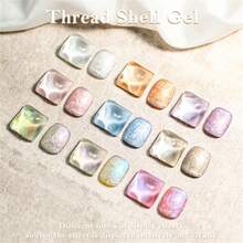 MSRUIOO 1瓶8毫升蓝色丝线贝壳凝胶指甲油，带有珠光质感，高饱和度光泽，不含酒精，非常适合沙龙和居家美甲，珠光可卸UV凝胶指甲油美甲用品 - 淺藍色 - 查看 5