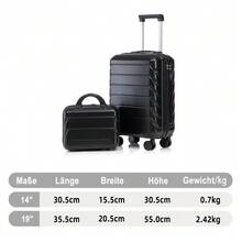 14"/19" 2-Piece ABS Spinner Suitcase Set With Combination Lock & 14" Cosmetic Bag - 黑色 - 查看 2