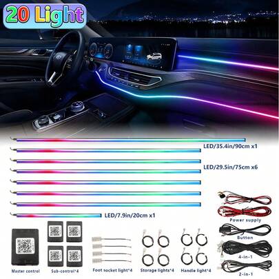 FILIPLI 6/18/20 In 1 Full Color Streamer Car Ambient Lights RGB 64 Color Universal LED Interior Hidden Acrylic Strip Symphony Atmosphere Lamp Kit
