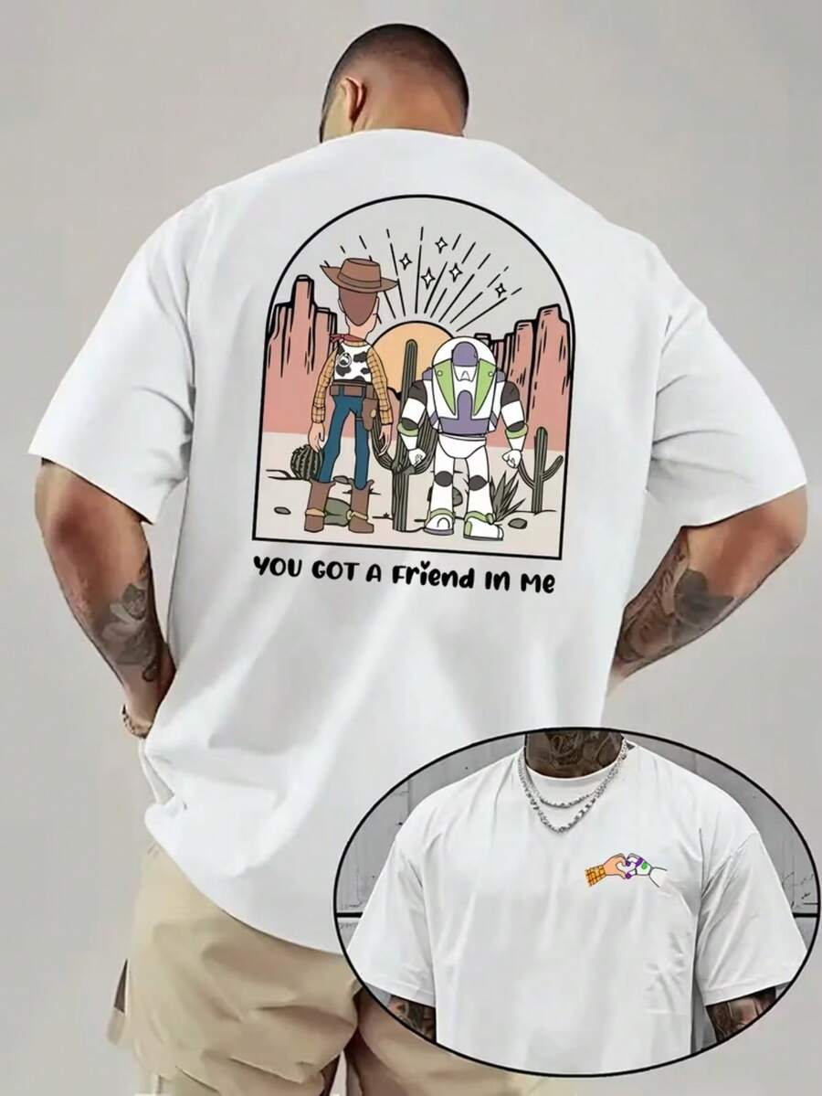 1 Piece, Disney Men's T-Shirt, Printed Pattern Before And After Toy Story Series, T-Shirt With Round Neck For Leisure And Comfort, Breathable And Light, Suitable For Sports And Leisure Wear, Suitable For Gifts And Party Gifts. - White - View 1