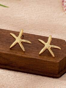 1 Pair Elegant Starfish Stud Earrings, Fashion Accessories - Yellow Gold - View 5