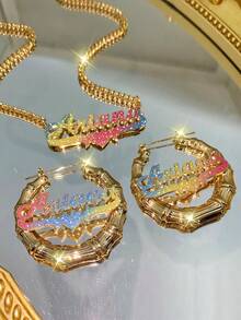 Bộ khuyên tai và dây chuyền bằng tre thiết kế theo yêu cầu, quà tặng trang sức cá nhân hóa. - Kiểu 1 - Xem 1