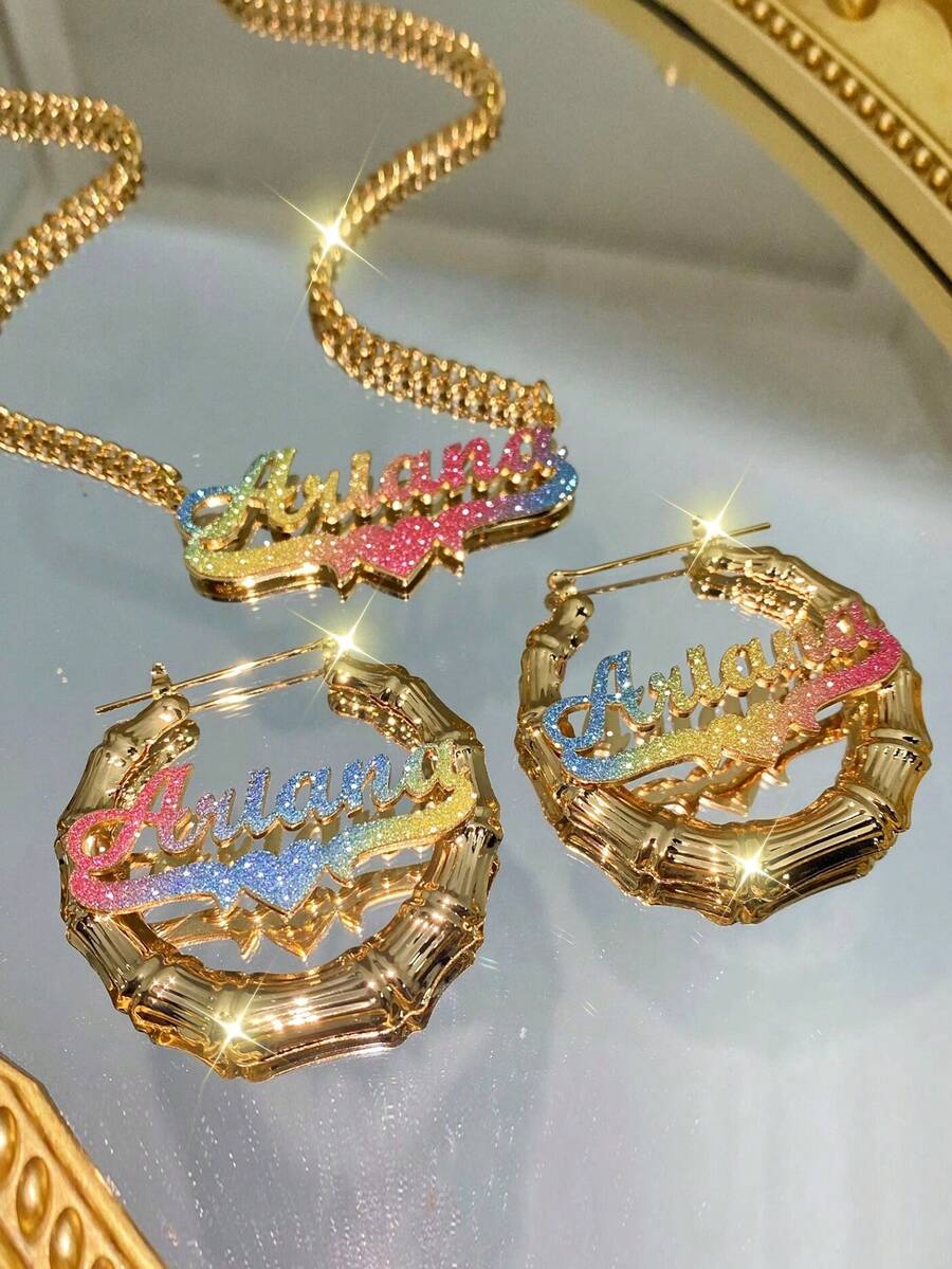 Bộ khuyên tai và dây chuyền bằng tre thiết kế theo yêu cầu, quà tặng trang sức cá nhân hóa. - Kiểu 1 - Xem 1