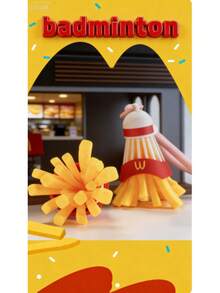 2026 Nouveau 1 pièce Porte-clés de Badminton imprimé en 3D en forme de frites - Charm de sac thématique McDonald's, accessoire sportif et mignon pour sac à dos, cadeau pop culture unique - parfait pour l'anniversaire, la Saint-Valentin, Pâques - Multicolore - Voir 3