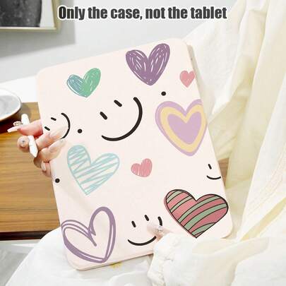 1pc PU Leather Case With Stand, Pen Slot, Heart & Pattern, 720 Degree Rotating Holder, Auto Sleep/Wake Function, Compatible With Honor Pad, Matepad, Apple , And More