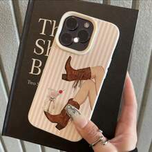 1 chiếc ốp lưng điện thoại bằng chất liệu TPU, họa tiết sọc hồng ngọt ngào hình ủng cao bồi và ly rượu vang, tương thích với iPhone 17 Pro Max/17/16 Pro Max/15/13/12/11, S20 FE/A15/S24/A55, Note 11/12/13 Pro, ốp bảo vệ toàn thân chống sốc mềm mại. - trắng - Xem 2