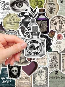 50张复古哥特式药剂师药水标签贴纸，适用于笔记本、手机壳、行李箱、吉他、滑板等。 - A - 查看 7